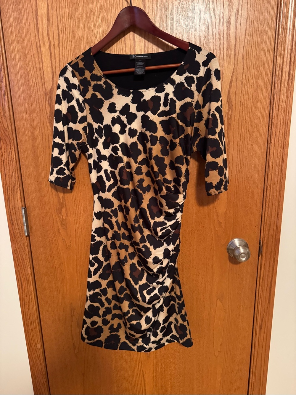 INC Leopard Print Ruched lined Sheath Dress